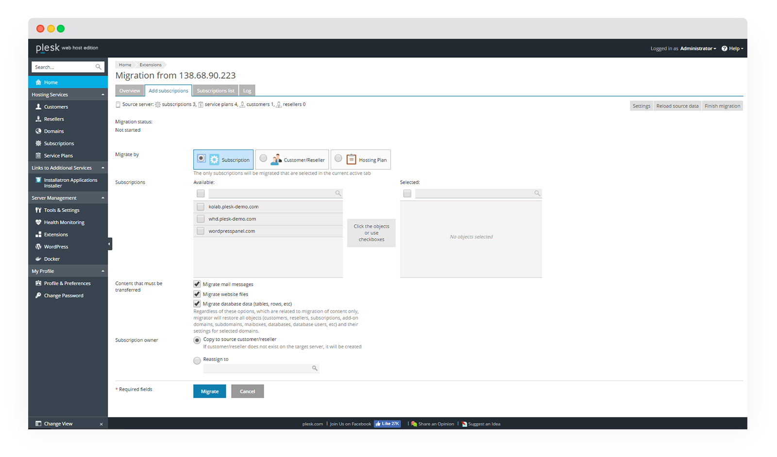 Migrate to Plesk on AWS from Plesk, cPanel or DirectAdmin