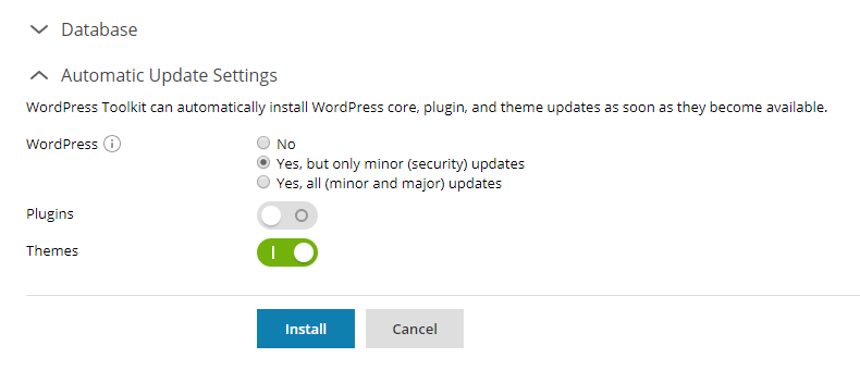 WordPress Toolkit - Automatic update settings