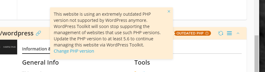 Outdated PHP Notifications on WordPress Toolkit 4.3