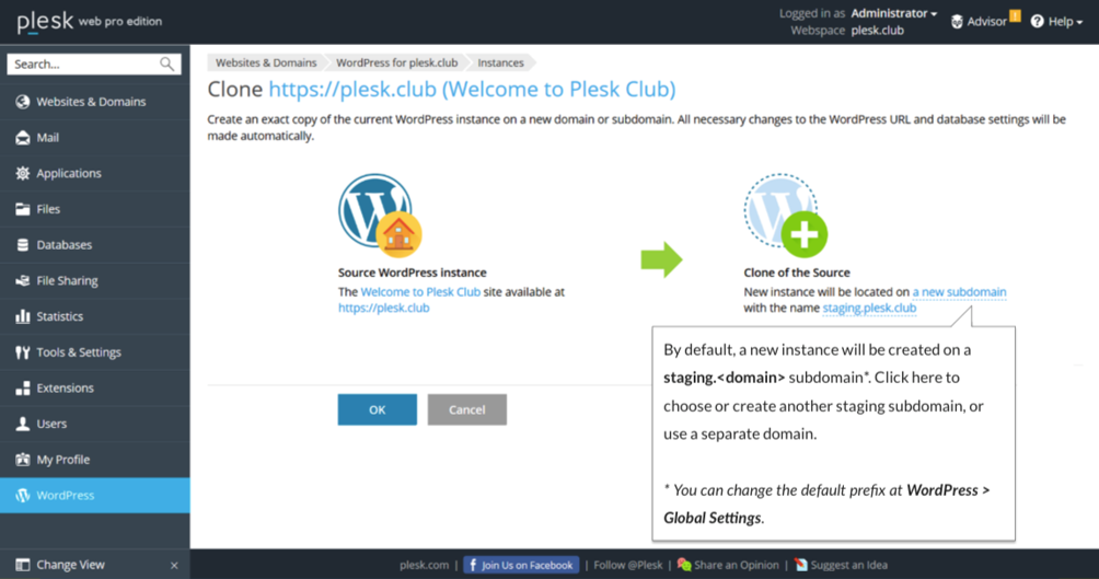 Wordpress Toolkit 5 - Clone a WordPress website - Plesk