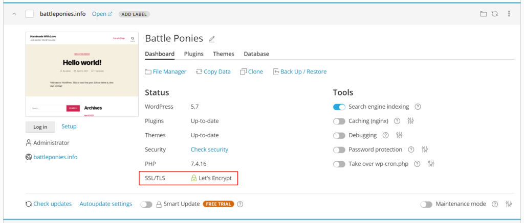 WordPress Toolkit 5.4 Release - SSL/TLS Support Status 2 - Plesk