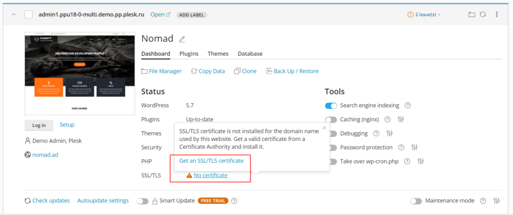 WordPress Toolkit 5.4 Release - SSL/TLS Support Status 3 - Plesk